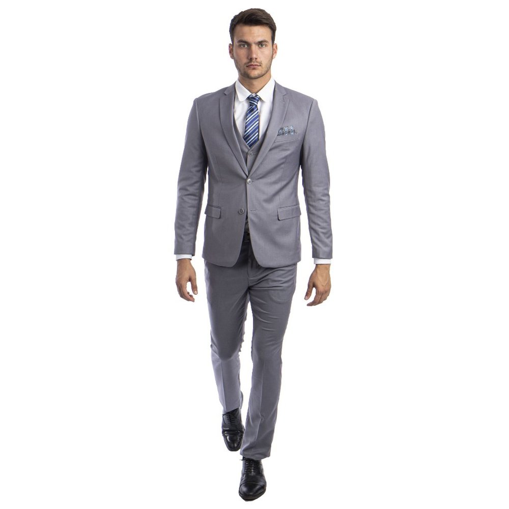 Men's Skinny-Fit 3pc Grey Suit by Sean Alexander